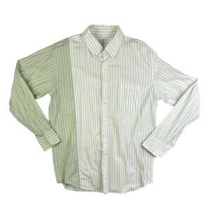 Sibling Men's Green White Pinstripe Colorblock Long Sleeve Button Up Shirt Top S